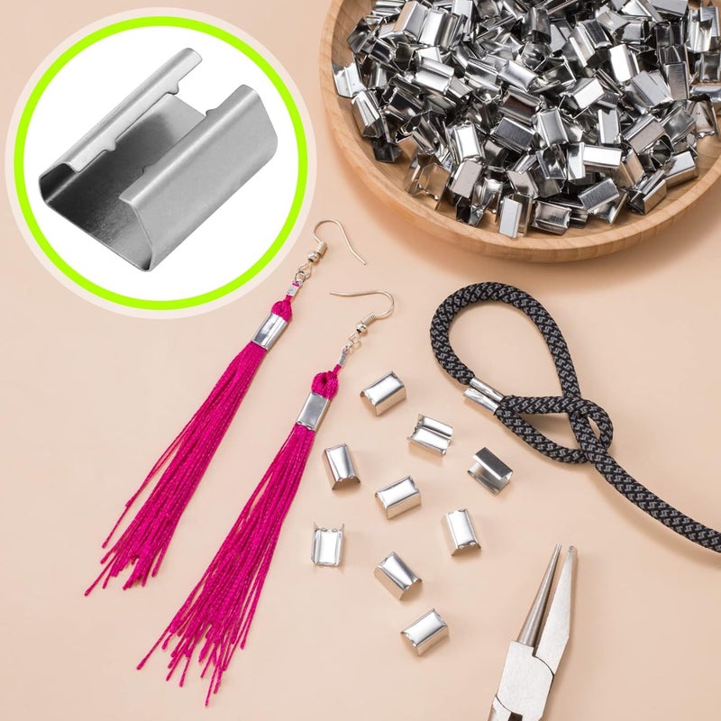 QIMAOO End Fasteners Crimp, 100pcs Fold Over End Caps Fasteners Clamps End Cord Rope Clip End Clamps for Jewelry Bracelets Paracords Cords Leather - Image 3